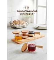 4'lü Ahşap Standlı Bambu Saplı Mika Sosluk Reçellik Çerezlik Ikramlık Sunumluk-cam Değildir