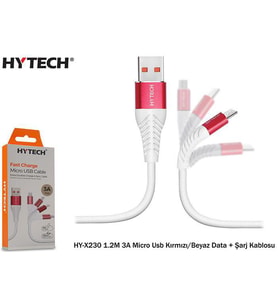 Hytech HY-X230 1.2mt 3A Micro Usb Kırmızı-Beyaz Şarj Kablosu