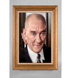 EV İŞYERİ OFİS İÇİN ALTIN ÇERÇEVELİ PASPARTULU ATATÜRK TABLO S735