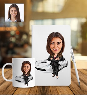 Kişiye Özel Araba Tasarımlı Karikatür Defter Kalem Kupa Set 55