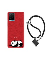 Vivo Y21 Kılıf Resimli Desenli Silikon Boyun Askılı Sleeping Panda 1810