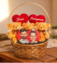 Sevgililer Gününe Özel Seni Seviyorum Tasarımlı Kahverengi Peluş Ayıcık Karikatür Sepeti