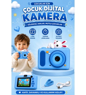 Mini Çocuk Kamerası 2 İnç Ekranlı Fotoğraf Video Çekimli Şarjlı Silikon Korumalı Dijital Kamera