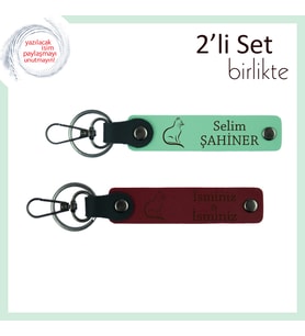 Tırmalamayan Ama Etkileyen Hediye, Kedili, İsme Yazılabilir 2’li Anahtarlık, Açık Yeşil-Bordo