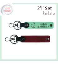 Tırmalamayan Ama Etkileyen Hediye, Kedili, İsme Yazılabilir 2’li Anahtarlık, Açık Yeşil-Bordo
