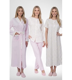 Mecit 6387 Pembe Büyük Beden Kadın Sabahlık Gecelik Pijama Takımı