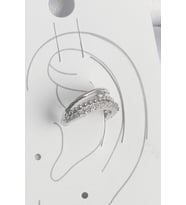 Pirinç Gümüş Renk Zirkon Taşlı 3'Lü Sıralı Kadın Kıkırdak Küpe - TJ-BKP10554