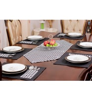 Amerikan Servis Supla Ve Runner Seti 12 Kişilik Set Siyah Ekose Desen Salon ve Masa Sunum Takımı