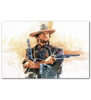 Cakatablo Clint Eastwood ve Çift Silahı Suluboya Efekti MDF Tablo