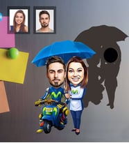 Kişiye Özel Vespa Motorcu Sevgili Karikatürlü Ahşap Magnet Mod-1