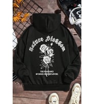 White Rose Baskılı Erkek - Kız Çocuk Rahat Kalıp Sweatshirt (Siyah)