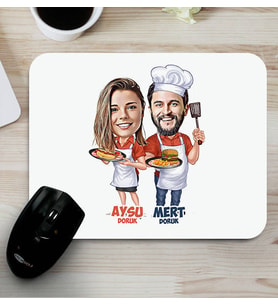 Kişiye Özel Aşçı Sevgililer Karikatürlü Mouse Pad