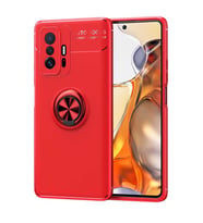 Xiaomi Mi 11T 5G Kılıf Yüzüklü Standlı Manyetik Kamera Korumalı Silikon (Kırmızı)