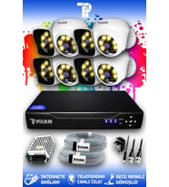 PICAM 8 Kameralı Kare 4 İç Kamera Set HDD'siz Full HD Renkli Gece Görüşlü Güvenlik Kamerası Sistemi