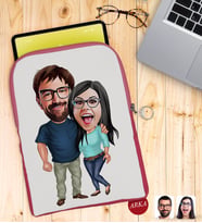 BK Gift Kişiye Özel Sevgililer Karikatürlü Taşınabilir Koruyucu Tablet Kılıfı & Organizer Çanta - Pembe-109