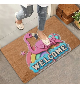 Valerine Life Gökkuşağı ve Flamingo Welcome Kapı Önü Paspası 45x70cm (Kahverengi)