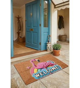 Valerine Life Kapı Önü Paspası 45x70cm Kaymaz Taban Dekoratif iç Dış Mekan Gökkuşağı ve Flamingo