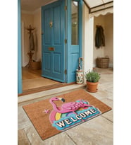 Valerine Life Kapı Önü Paspası 45x70cm Kaymaz Taban Dekoratif iç Dış Mekan Gökkuşağı ve Flamingo