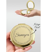 Kişiye Özel İsim Baskılı Premium Gold Cep Aynası Makyaj Aynası - Sevgi Çemberi