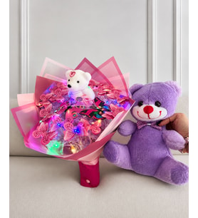 LED Işıklı Kelebek Buketi & Peluş Ayıcık Hediye Seti
