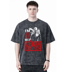 Tasarım One Punch Man Anime Baskılı Unisex Oversize Eskitme Yıkamalı Tişört