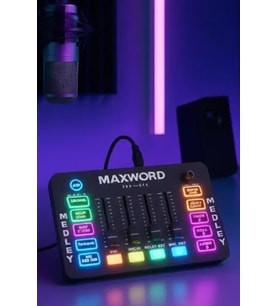 Maxword MEDLEY Gaming Canlı Yayın Stüdyo Kayıt RGB Ses Kartı DJ Mixer (Telefon PC Uyumlu)