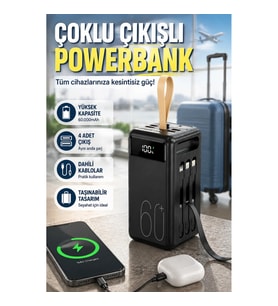 4 Çıkışlı Taşınabilir Powerbank – LED Ekran ve Fenerli Çoklu Şarj