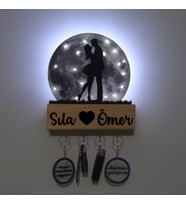 Lucenda Led Işıklı Pleksi Dolunay Kişiselleştirilebilir Biblo Sandra Sarılan Sevgili Anahtar Askılığı (Gri)