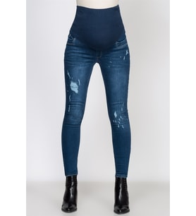 Hamile Kot Pantolon Karışık Yırtıklı Model Mavi
