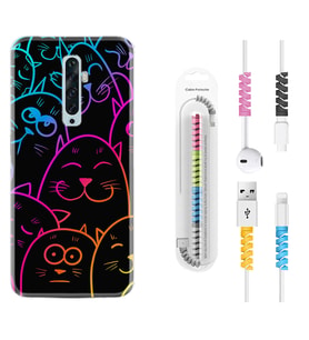 Oppo Reno 2Z 4 Lite 4 Pro 5 6 7 A31 Kılıf Kablo Koruma Spiral Silikon Neon Cats 1790