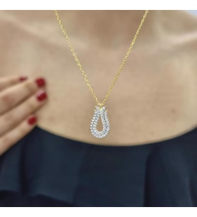 Pave Taşlı Lale 925 Ayar Gümüş Zirkon Taşlı Gold Kaplama Kolye (Karışık)