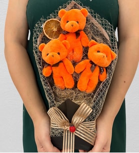 Özel Tasarım Büyük Boy 3'lü Peluş Ayıcık Buketi - Premium Hediye Buketi (Model 2)