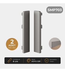 Sempla Pvc Süpürgelik Koyu Gri - SMP703 Bitiş Kapağı Aksesuarı (1 Paket - 2 Adet)