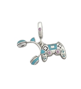 Mavi Kulaklık ve Oyun Kolu (Gamer Girl) Charm  925 Ayar Gümüş