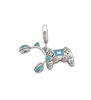 Mavi Kulaklık ve Oyun Kolu (Gamer Girl) Charm  925 Ayar Gümüş