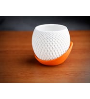 3D Baskı Küre Saksı - Kafes Dokulu İki Parçalı Dekoratif Saksı - Beyaz-Turuncu