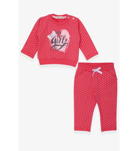 Breeze Kız Bebek Eşofman Takımı Puantiyeli Simli Baskılı 6 Ay-2 Yaş, Mercan