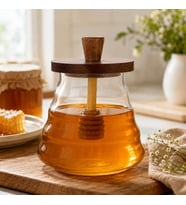 Kaşıklı Akasya Kapaklı Cam Bal Kavanozu 750 ml Şık Sunumluk