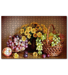 Cakapuzzle Sepette Meyvalar Vazoda Çiçek Görseli Puzzle Yapboz MDF (Ahşap) (120 Parça)