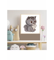 Sevimli Kedi Çocuk Odası Ahşap Çerçeve Tablo