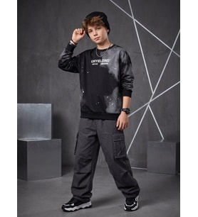 Erkek Çocuk Batik Desenli Tasarım Sweatshirt