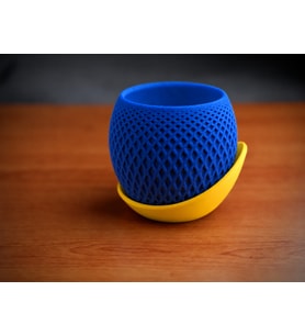 3D Baskı Küre Saksı - Kafes Dokulu İki Parçalı Dekoratif Saksı - Mavi-Sarı