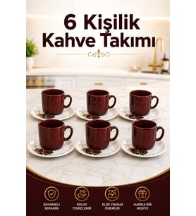Seramik 12 Parça 6 Kişilik Türk Kahvesi Fincan Takımı 100 ml Kahve Seti