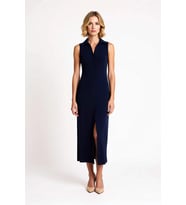 Kadın Gömlek Yaka Kolsuz Maxi Elbise Düğmeli Bodycon Kesim Esnek Örme Kumaş L Beden Günlük Rahat
