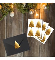 Yapışkanlı Çam Ağacı Şekilli Gold Sticker Etiket Hediye Paketleme Parti Hediyeleri 12 Adet 3x5 Cm-T270