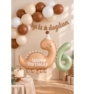 3 Yaş Retro Kahve Dinozor Tema Balon Zinciri Seti Set35
