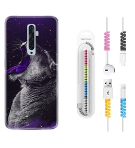 Oppo Reno 2Z 4 Lite 4 Pro 5 6 7 A31 Kılıf Kablo Koruma Spiral Silikon Purple Leopar 1750