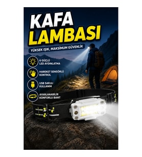 Sensörlü Şarjlı LED Kafa Lambası 6 LED Güçlü Işık Kamp ve Outdoor Feneri