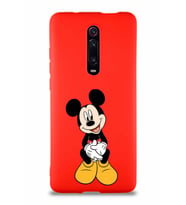 Xiaomi Mi 9T Pro Soft Premier Kapak Mickey Mouse-A Tasarımlı Silikon Kılıf - Kırmızı (Şeffaf)