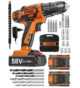 Steiner Alman V-tech 58 V 5 Ah Çelik Motor Çelik Şanzuman Darbeli Şarjlı Çift Akülü Vidalama Matkap